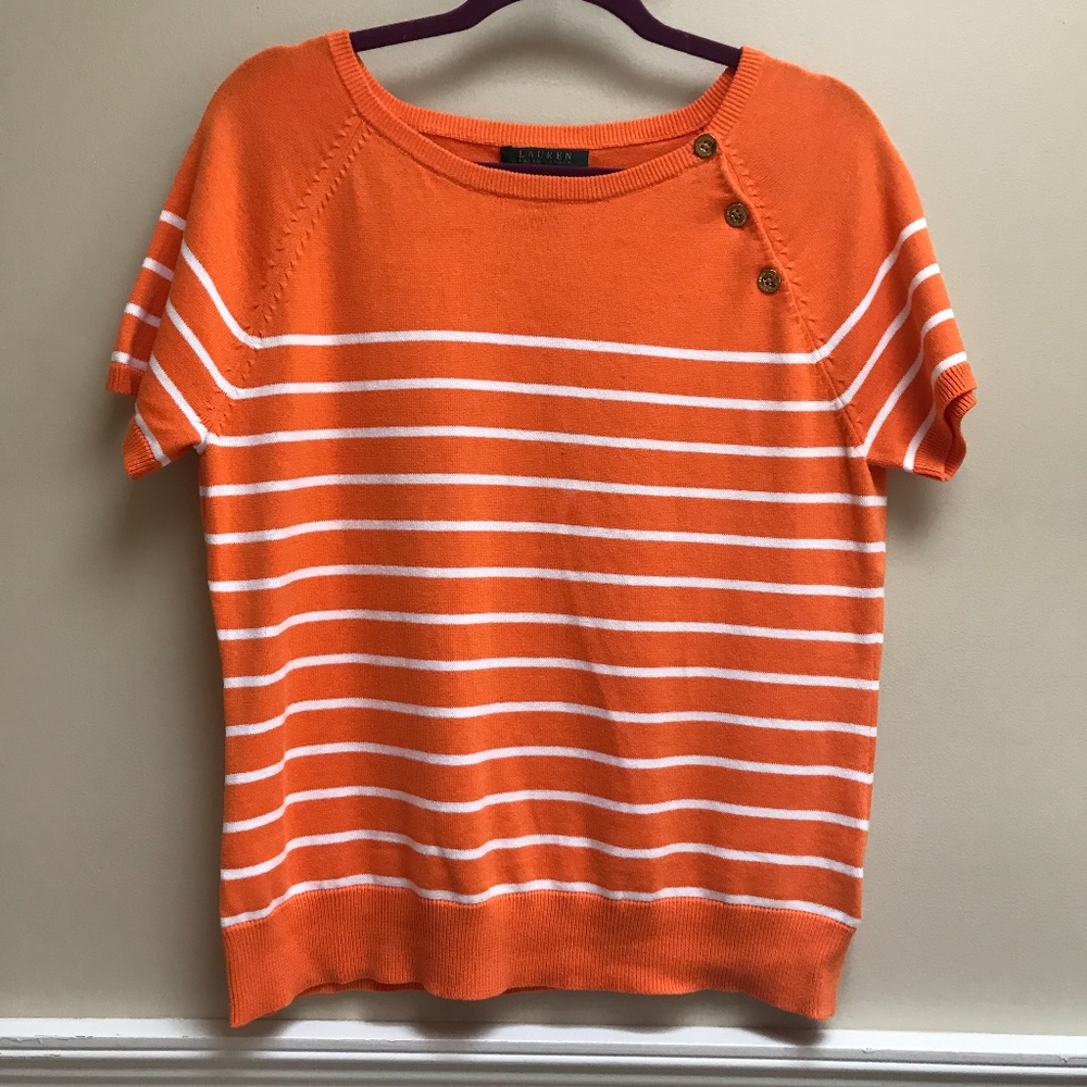 LAUREN BY RALPH LAUREN SHORT SLEEVE KNIT SWEATER